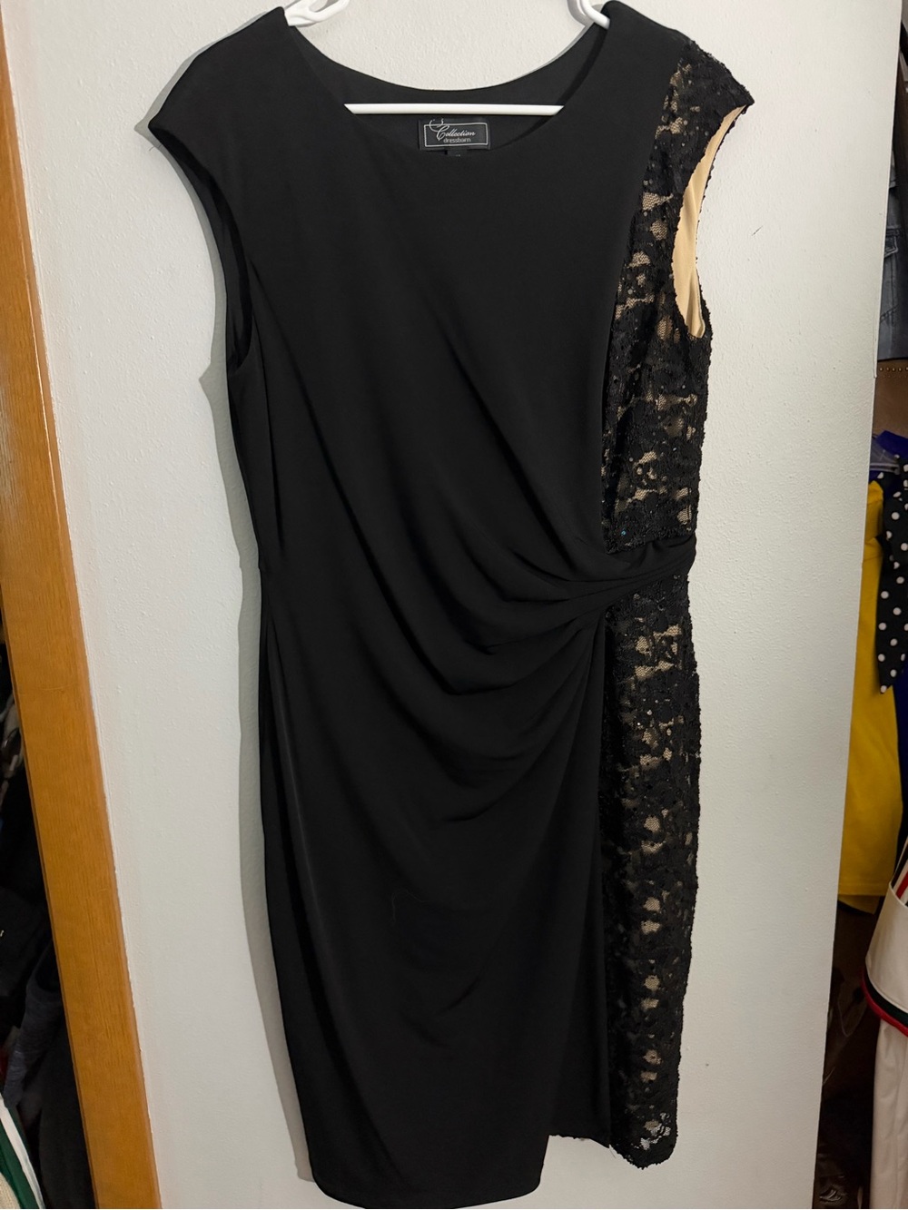 dressbarn Black Midi Dress with Lace Side Panel